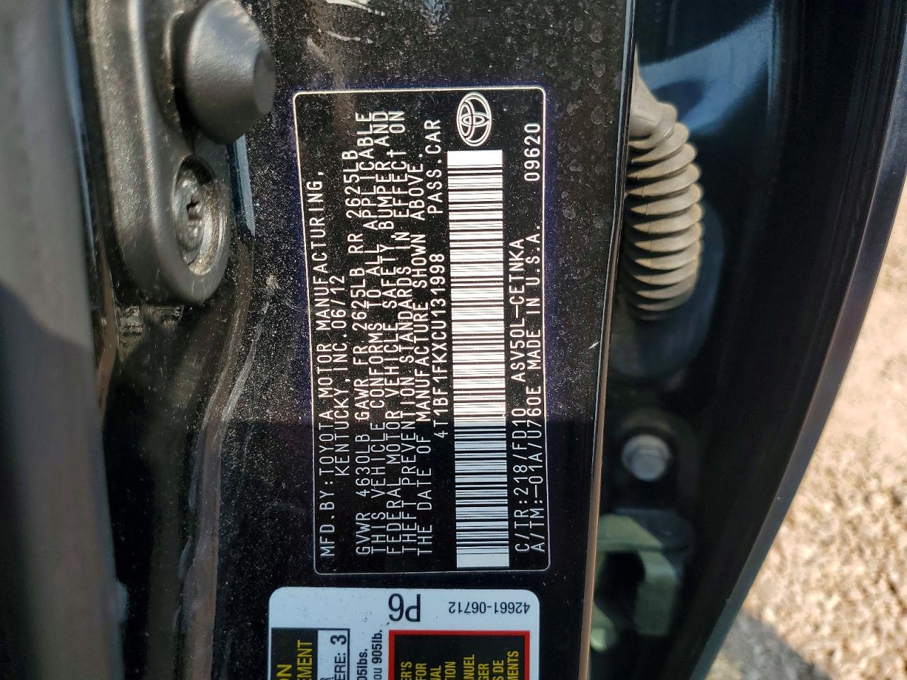 2012 Toyota Camry Le Black vin: 4T1BF1FKXCU131998