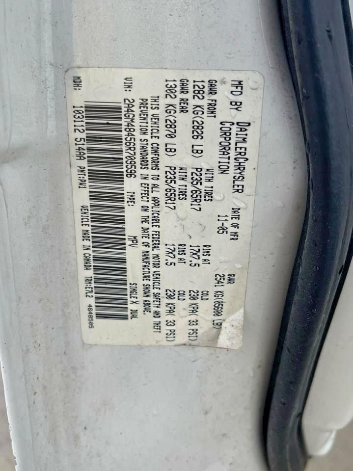 2006 Chrysler Pacifica White vin: 2A4GM48456R709596