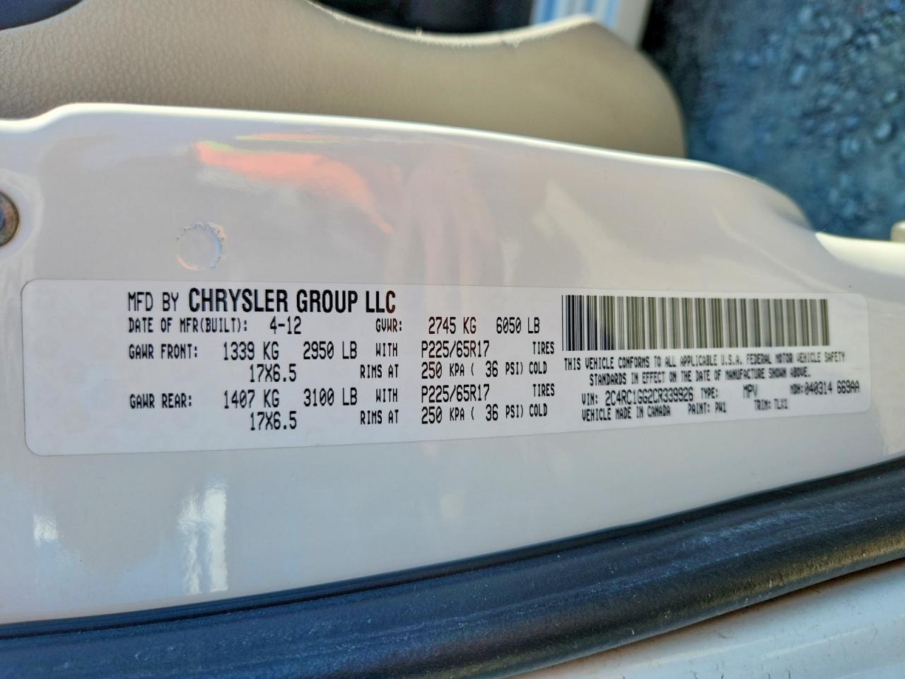 2012 Chrysler Town & Country Limited White vin: 2C4RC1GG2CR339926