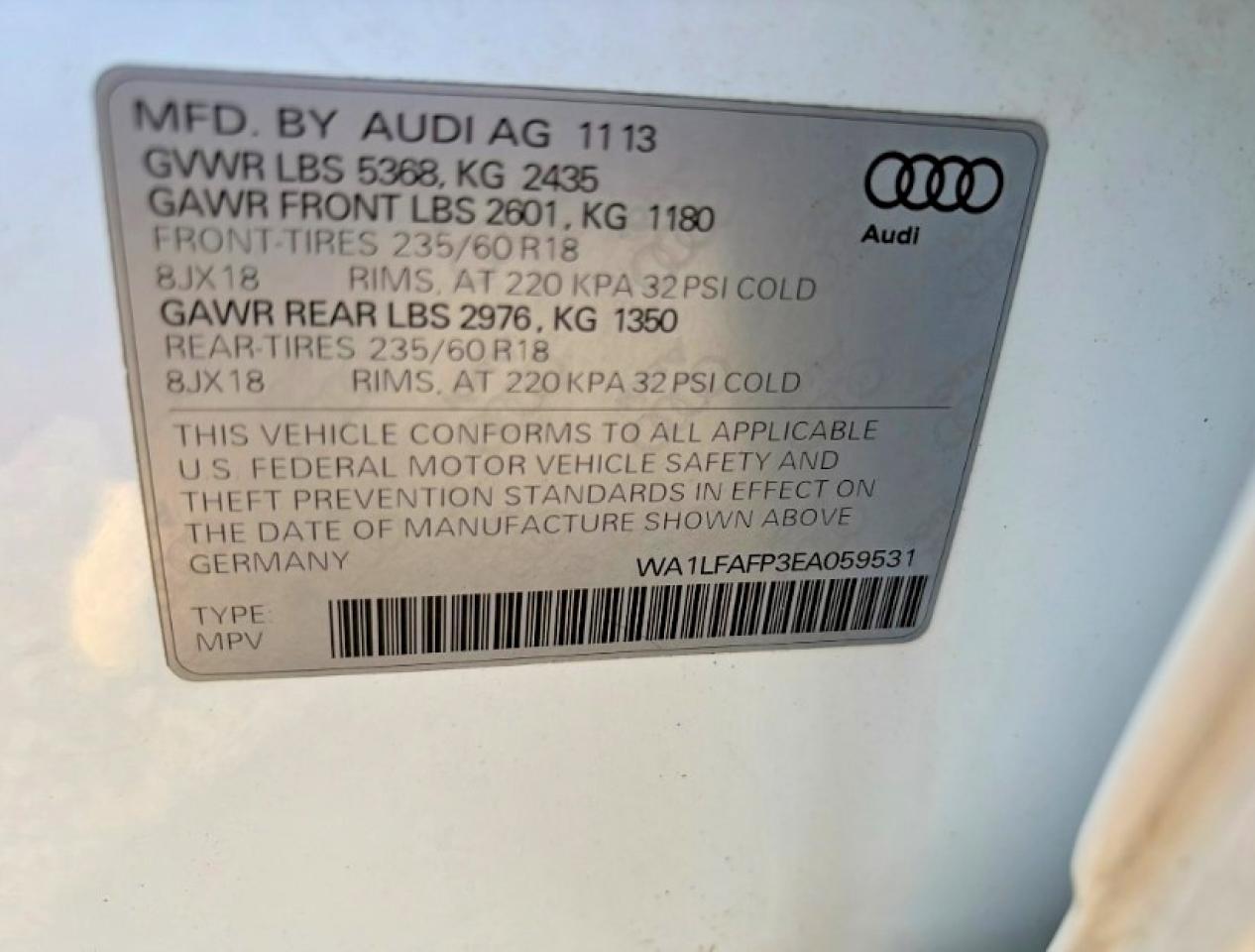 2014 Audi Q5 Premium Plus White vin: WA1LFAFP3EA059531