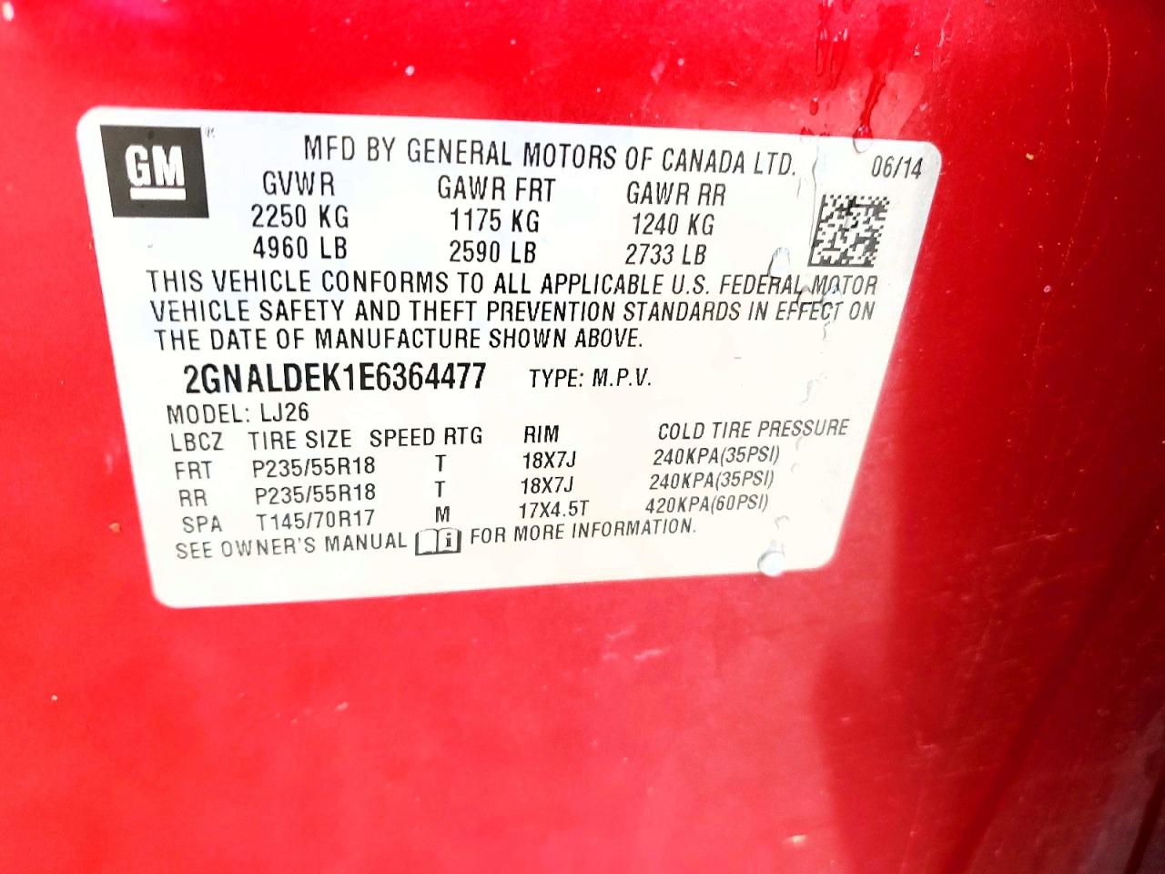 2014 Chevrolet Equinox Ltz Red vin: 2GNALDEK1E6364477