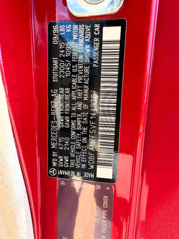 1997 Mercedes-benz Sl 500 Red vin: WDBFA67F5VF144926