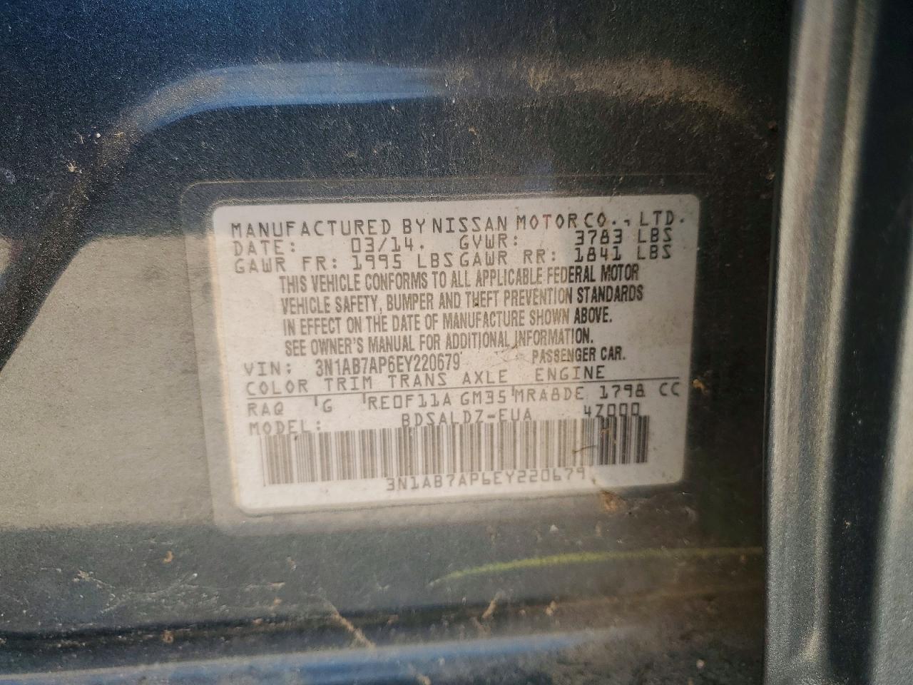 2014 Nissan Sentra Sv Blue vin: 3N1AB7AP6EY220679