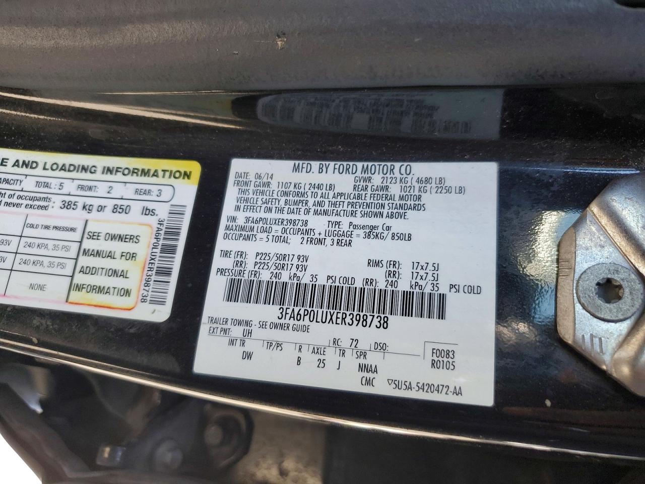 2014 Ford Fusion Se Hybrid Charcoal vin: 3FA6P0LUXER398738