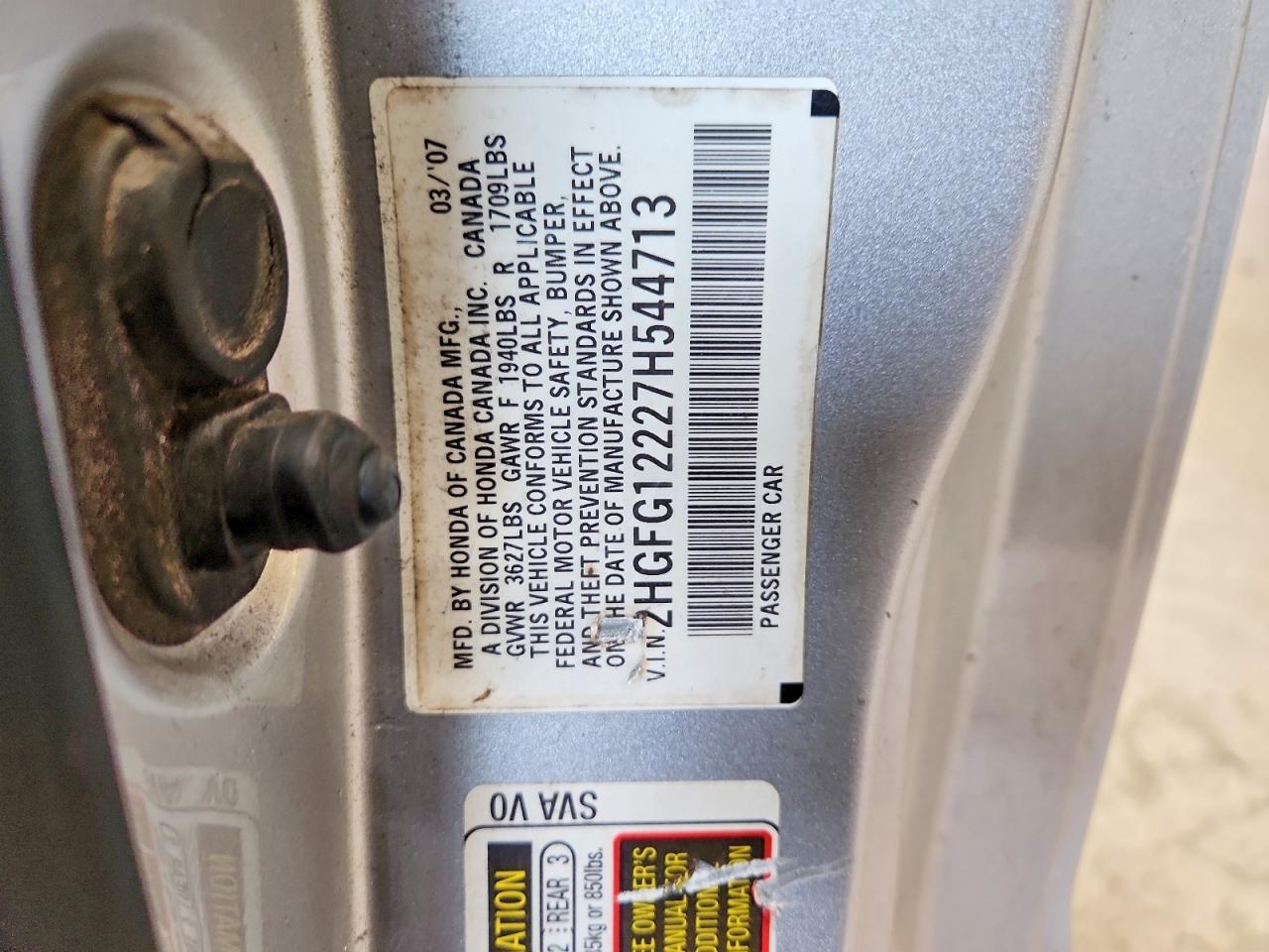 2007 Honda Civic Dx Серебряный vin: 2HGFG12227H544713