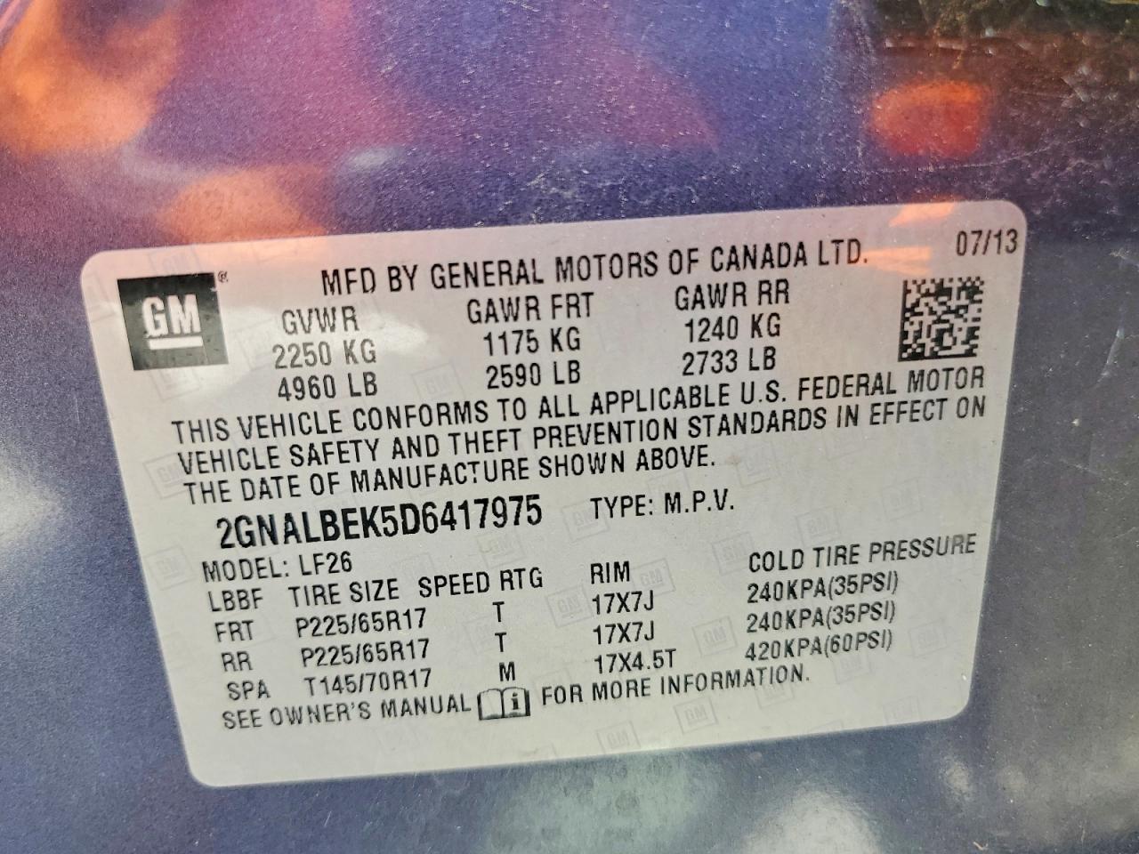 2013 Chevrolet Equinox Ls Blue vin: 2GNALBEK5D6417975