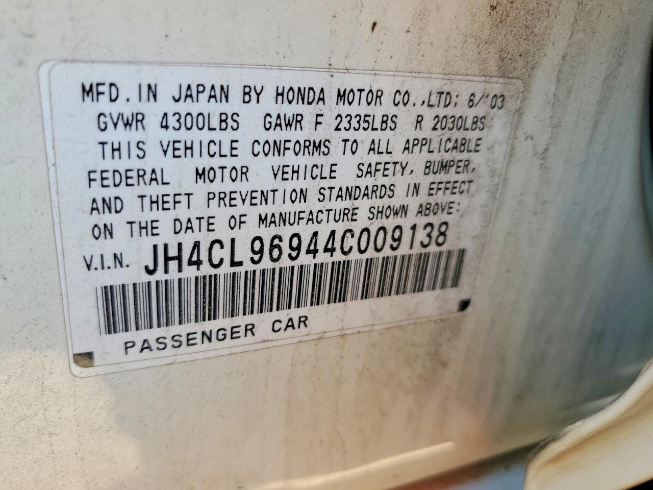 2004 Acura Tsx White vin: JH4CL96944C009138