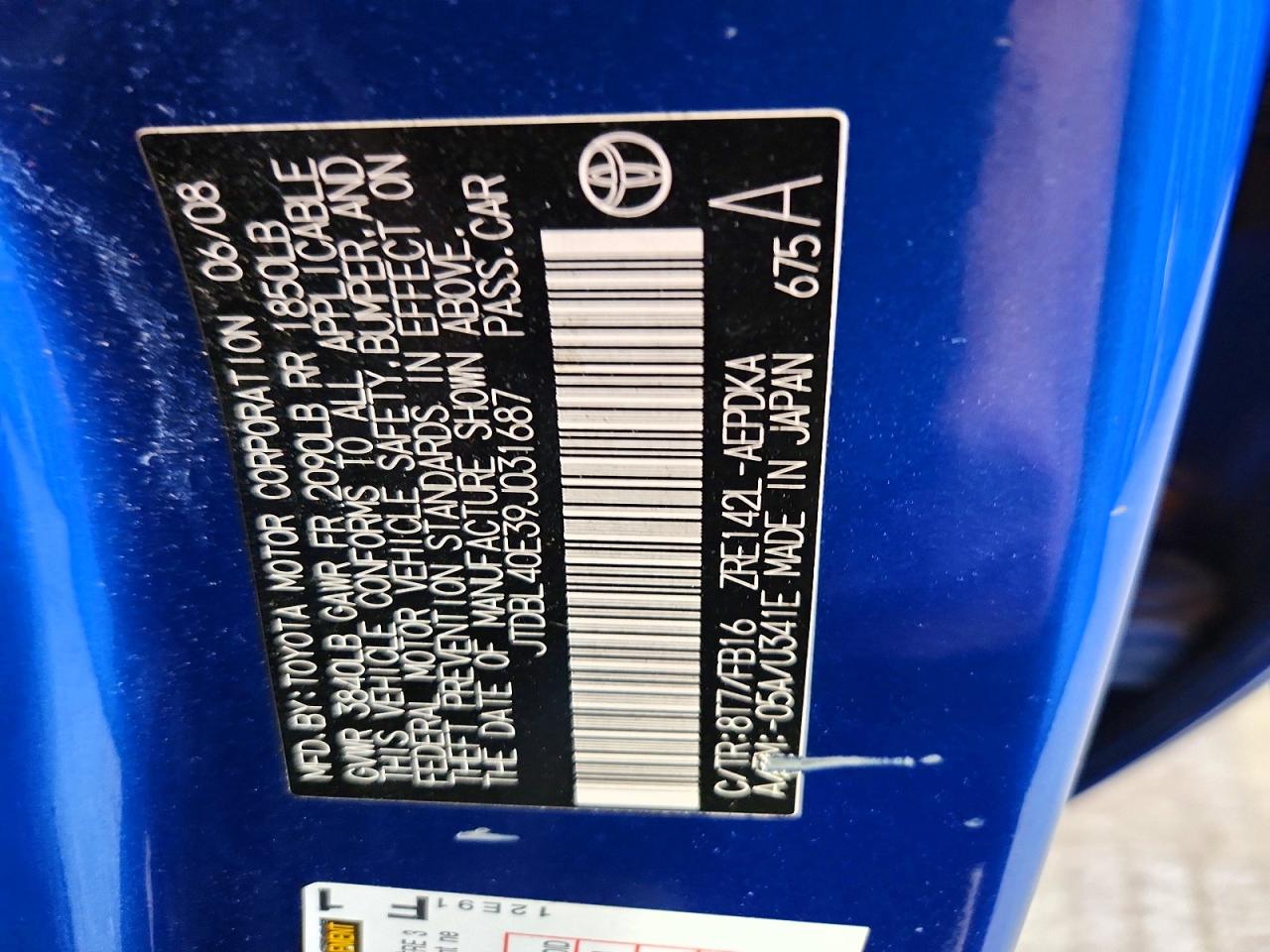 2009 Toyota Corolla Le Blue vin: JTDBL40E39J031687