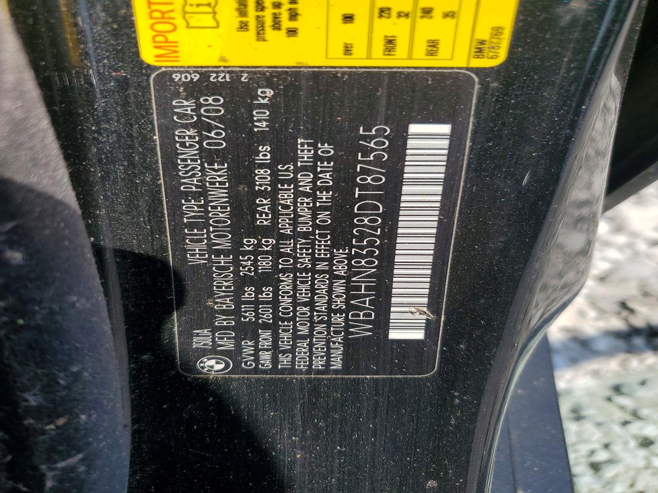 2008 Bmw 750 Li Black vin: WBAHN83528DT87565