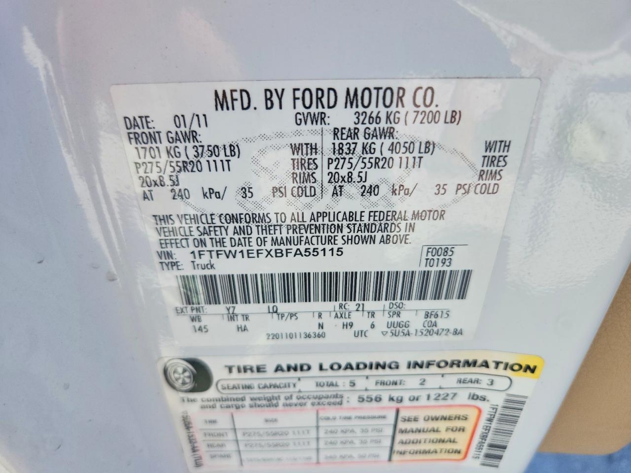 2011 Ford F150 Supercrew White vin: 1FTFW1EFXBFA55115