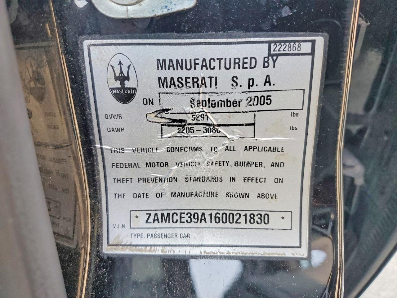 2006 Maserati Quattroporte M139 Black vin: ZAMCE39A160021830