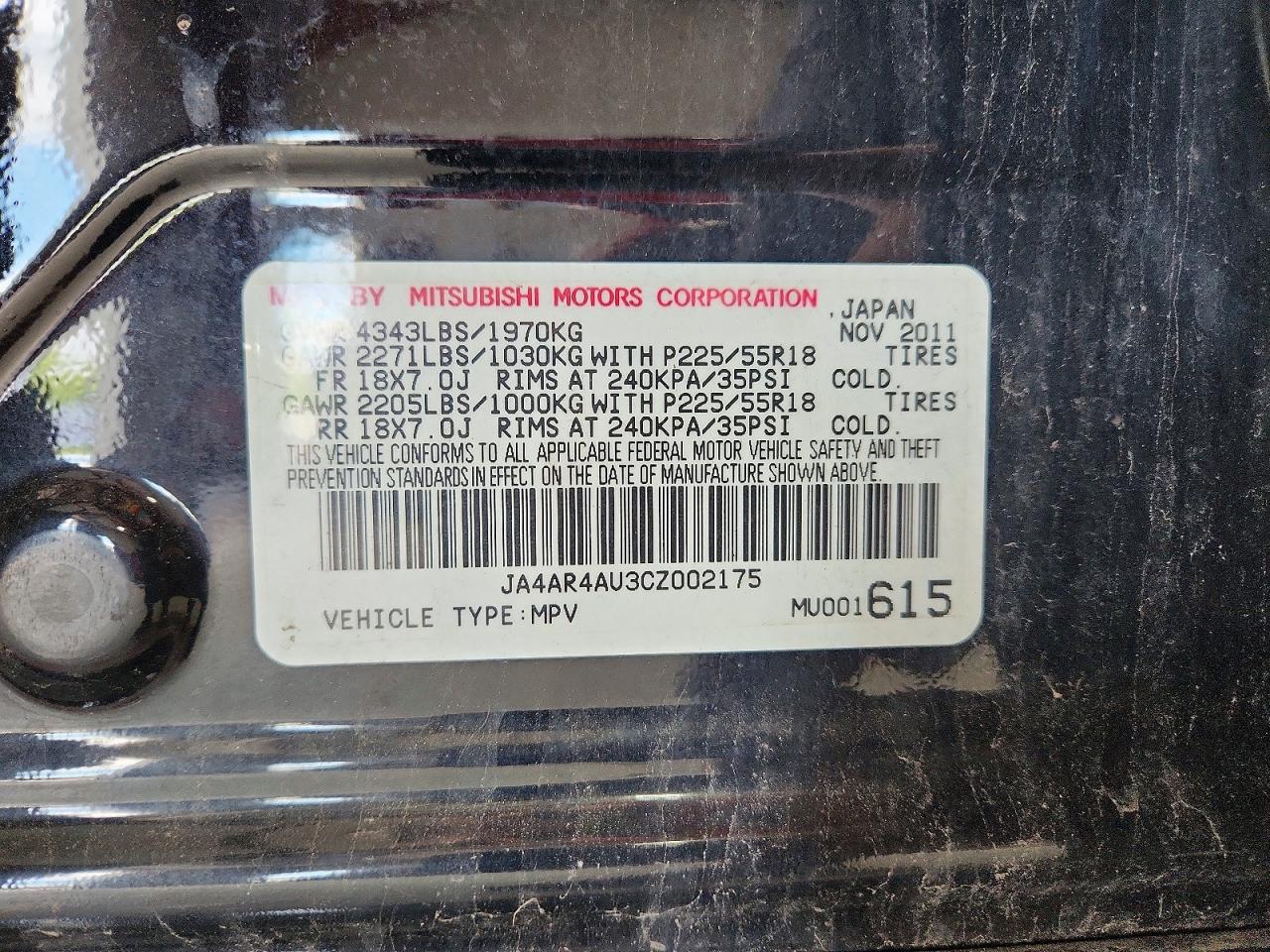 2012 Mitsubishi Outlander Sport Se Black vin: JA4AR4AU3CZ002175
