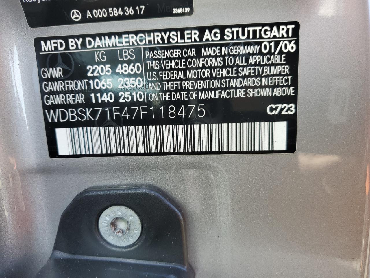2007 Mercedes-benz Sl 550 Silver vin: WDBSK71F47F118475
