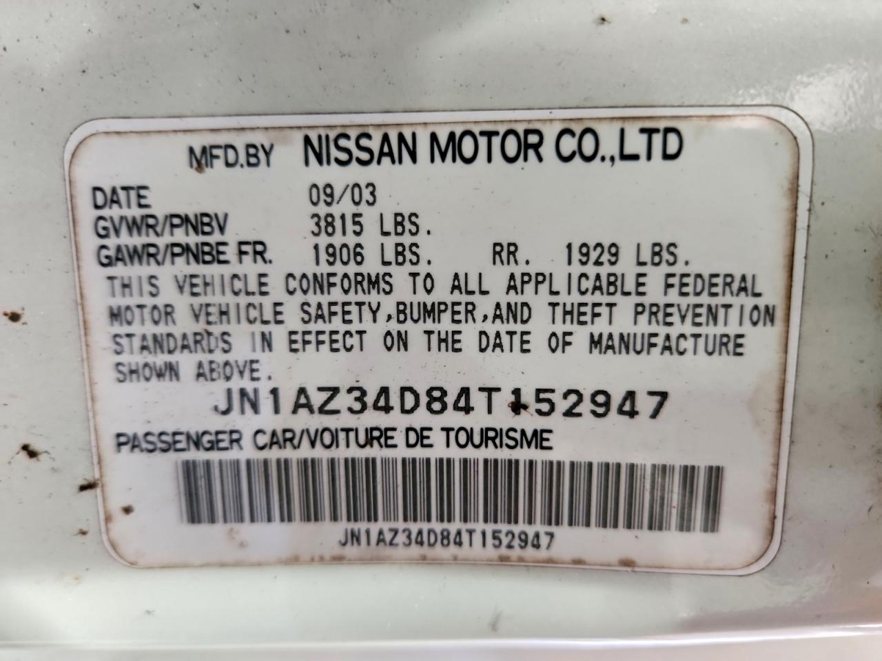 2004 Nissan 350z Base White vin: JN1AZ34D84T152947