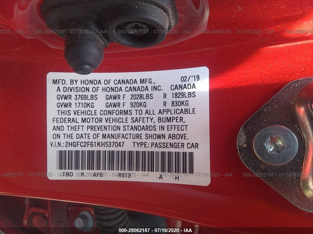 2019 Honda Civic Sedan Lx Red vin: 2HGFC2F61KH537047