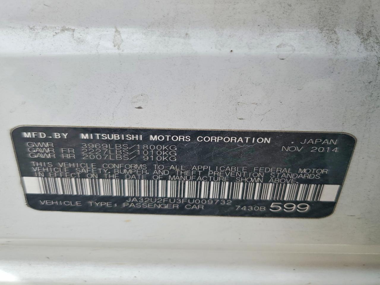 2015 Mitsubishi Lancer Es White vin: JA32U2FU3FU009732