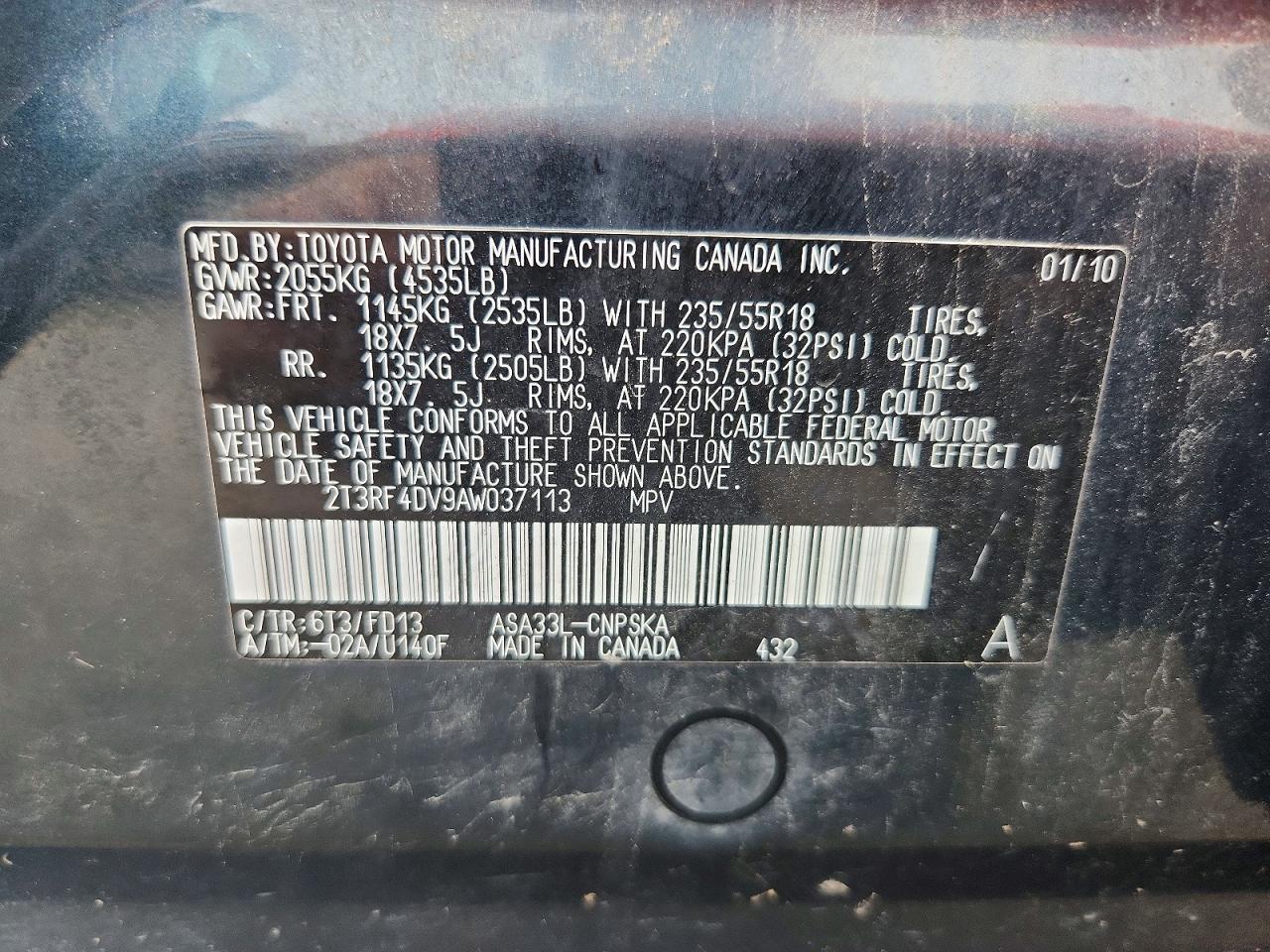 2010 Toyota Rav4 Sport Teal vin: 2T3RF4DV9AW037113