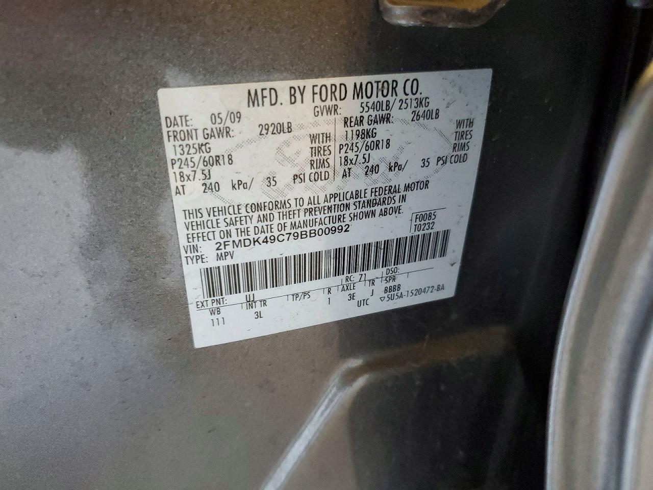 2009 Ford Edge Limited Gray vin: 2FMDK49C79BB00992