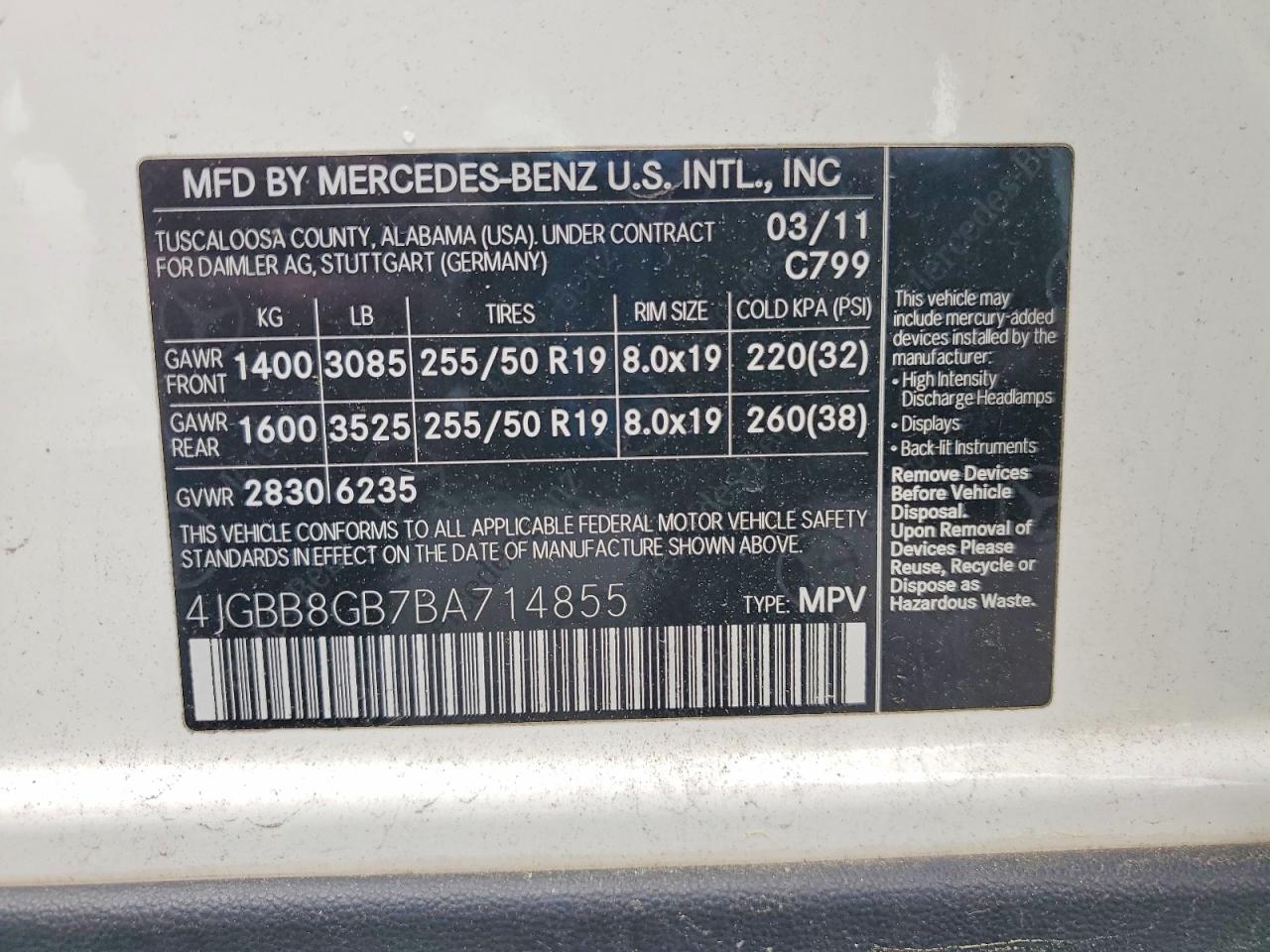 2011 Mercedes-benz Ml 350 4matic Белый vin: 4JGBB8GB7BA714855