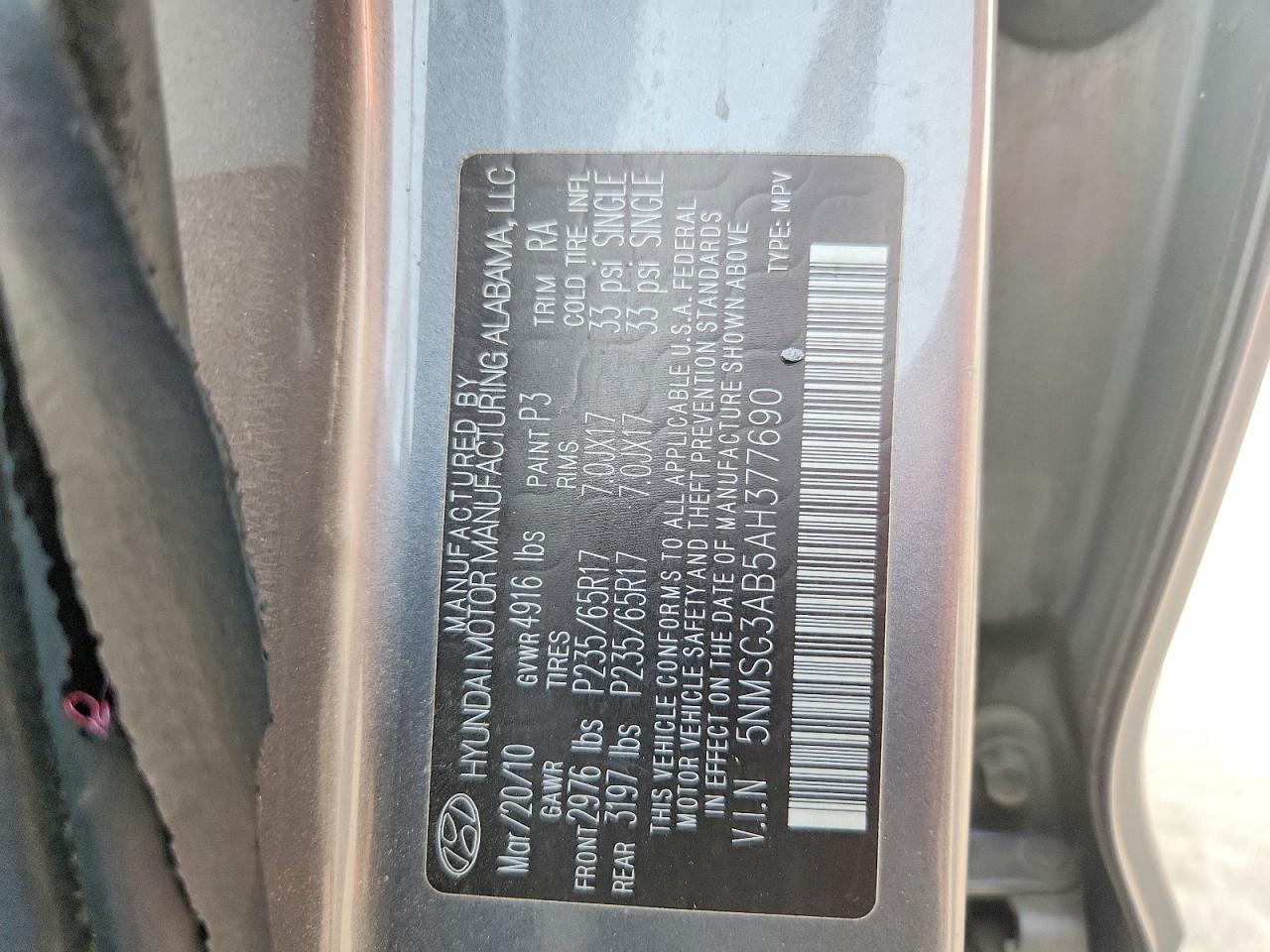 2010 Hyundai Santa Fe Gls Gray vin: 5NMSG3AB5AH377690