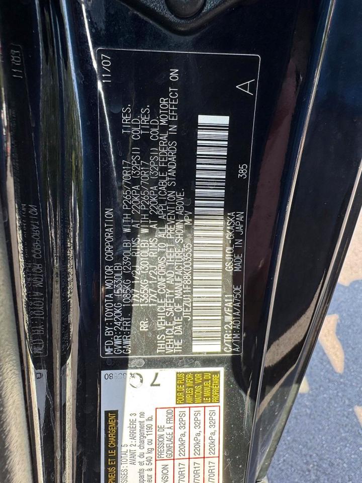 2008 Toyota Fj Cruiser Base Black vin: JTEZU11F88K003535