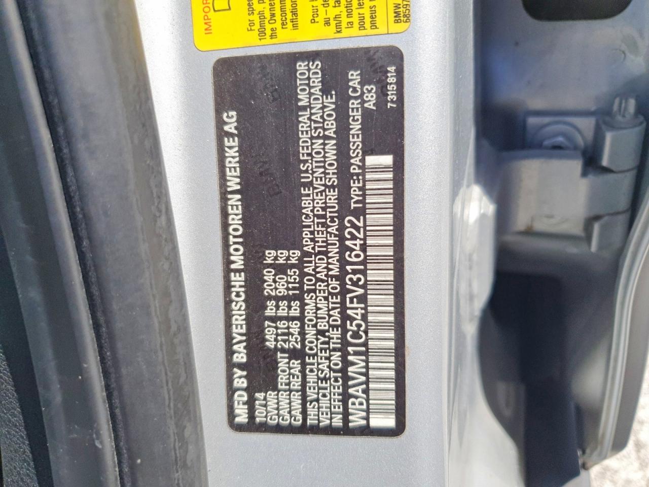 2015 Bmw X1 Sdrive28i Silver vin: WBAVM1C54FV316422