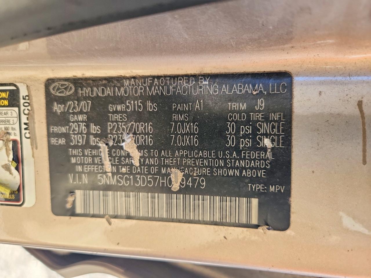 2007 Hyundai Santa Fe Gls Tan vin: 5NMSG13D57H099479