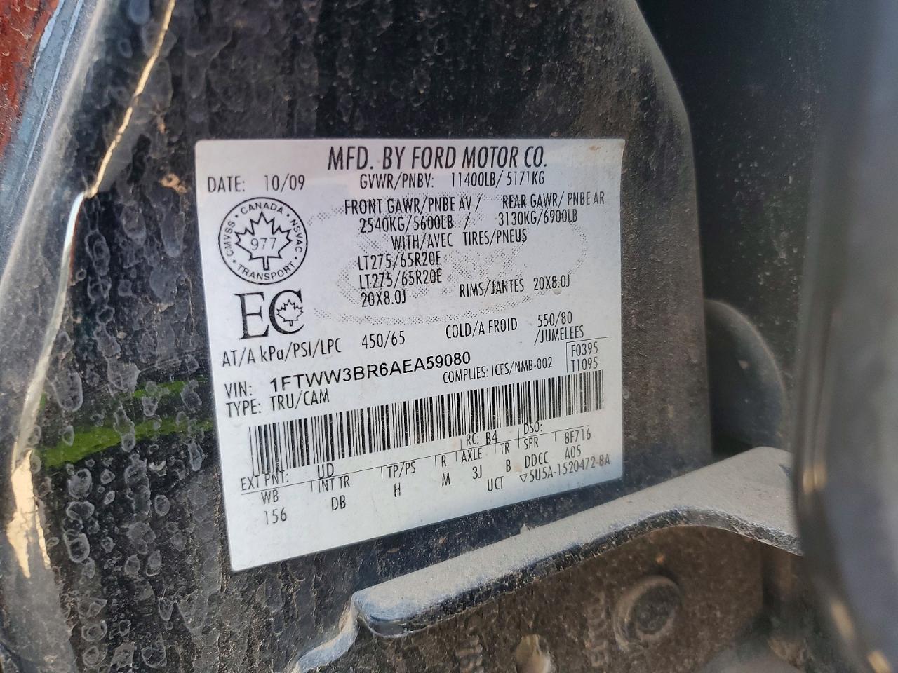 2010 Ford F350 Super Duty Black vin: 1FTWW3BR6AEA59080