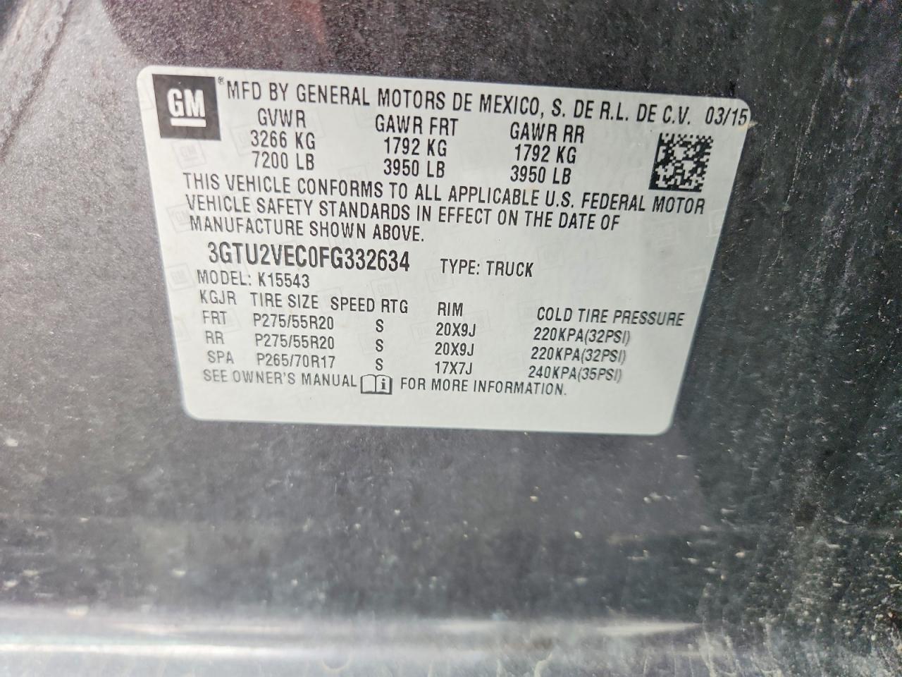 2015 Gmc Sierra K1500 Slt Gray vin: 3GTU2VEC0FG332634
