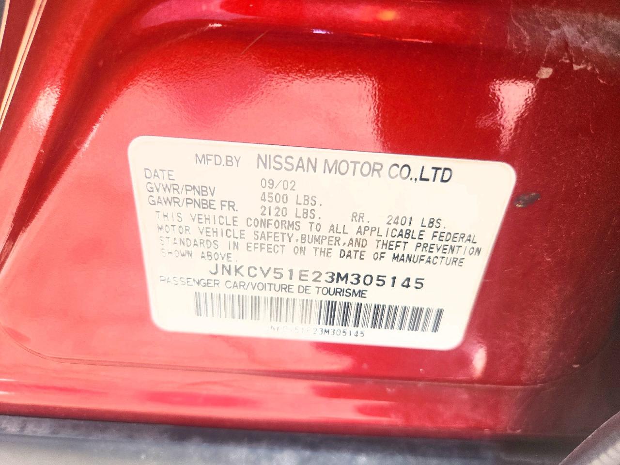 2003 Infiniti G35 Base Red vin: JNKCV51E23M305145