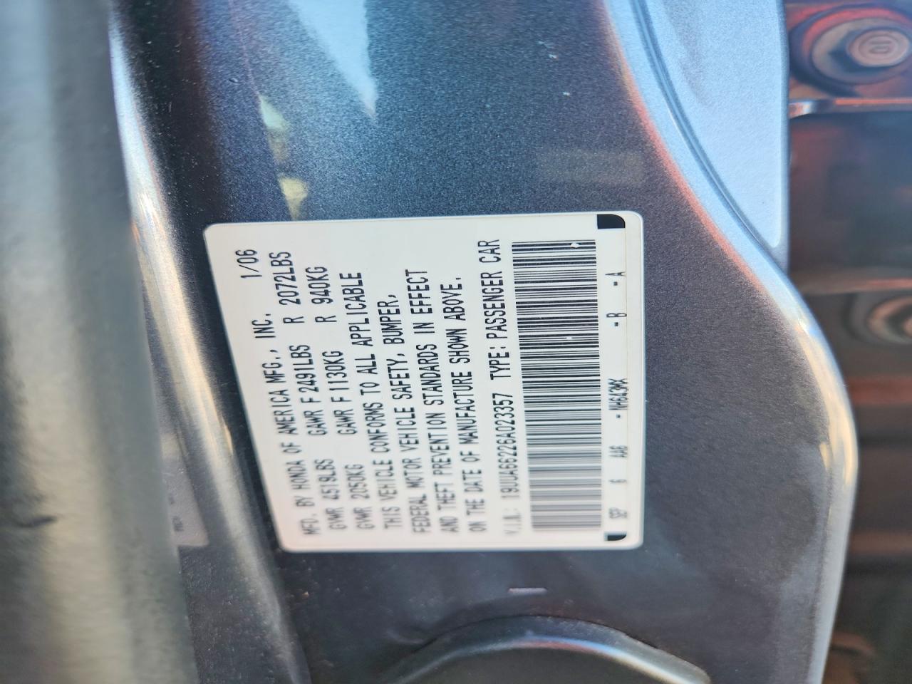 2006 Acura 3.2tl Gray vin: 19UUA66226A023357