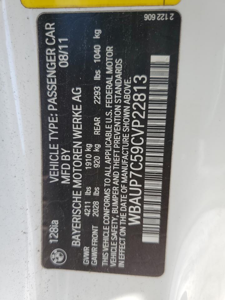 2012 Bmw 128 I White vin: WBAUP7C59CVP22813