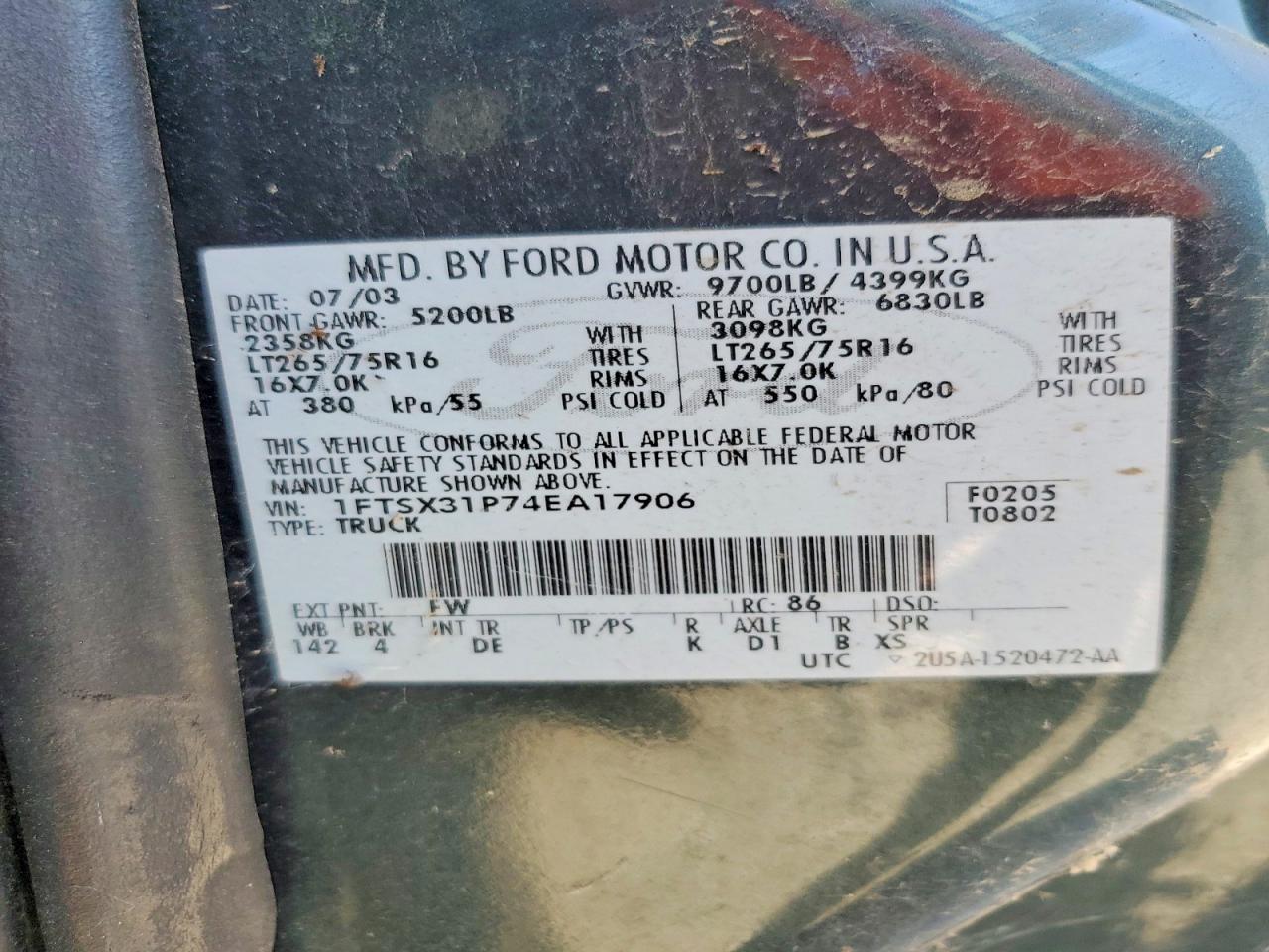 2004 Ford F350 Srw Super Duty Green vin: 1FTSX31P74EA17906