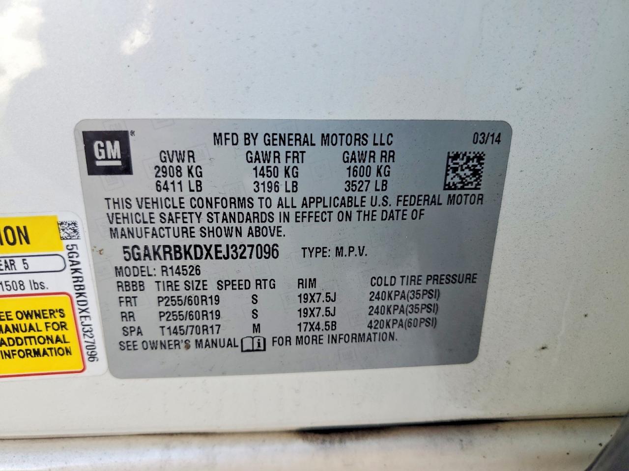 2014 Buick Enclave White vin: 5GAKRBKDXEJ327096