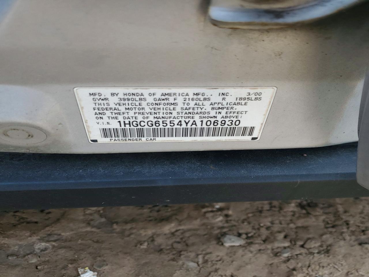 2000 Honda Accord Lx Серебряный vin: 1HGCG6554YA106930