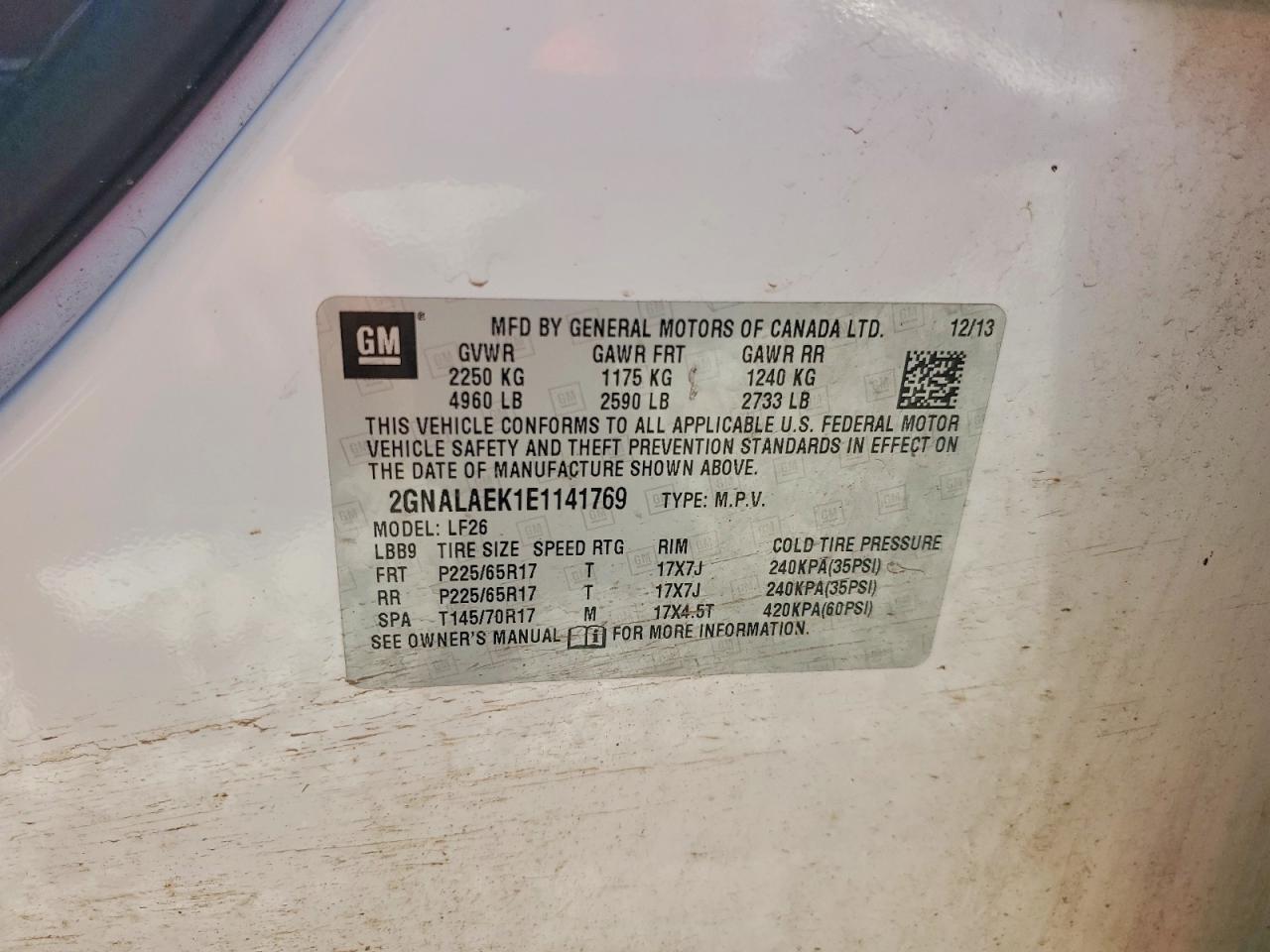 2014 Chevrolet Equinox Ls White vin: 2GNALAEK1E1141769
