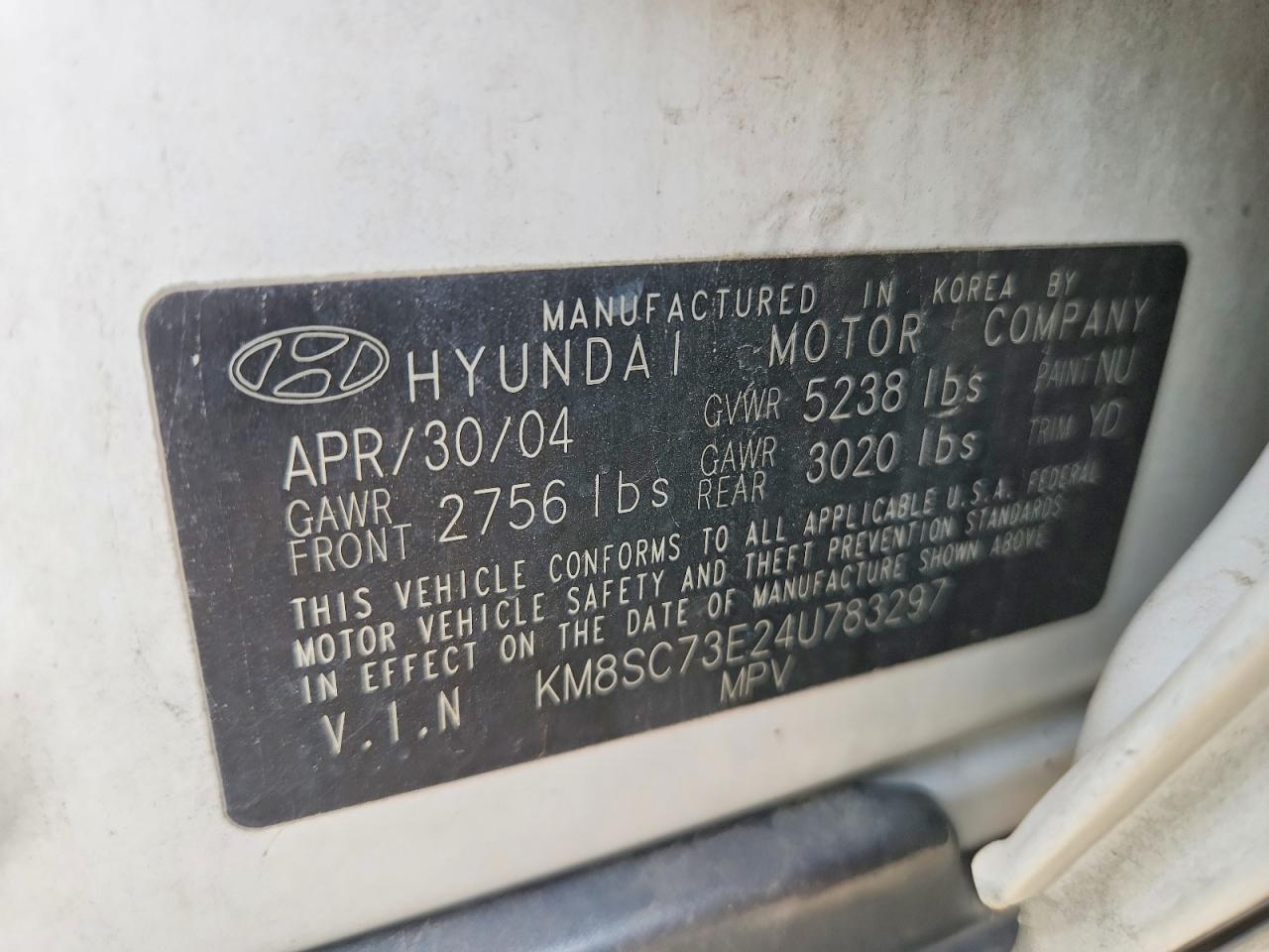 2004 Hyundai Santa Fe Gls White vin: KM8SC73E24U783297