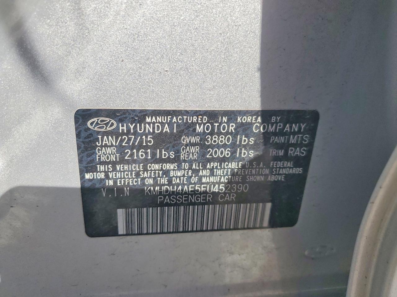 2015 Hyundai Elantra Se Silver vin: KMHDH4AE5FU452390
