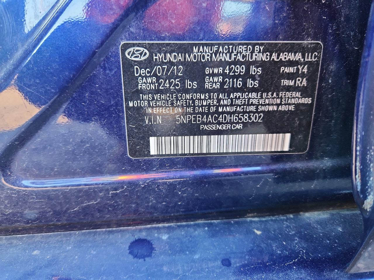 2013 Hyundai Sonata Gls Blue vin: 5NPEB4AC4DH658302