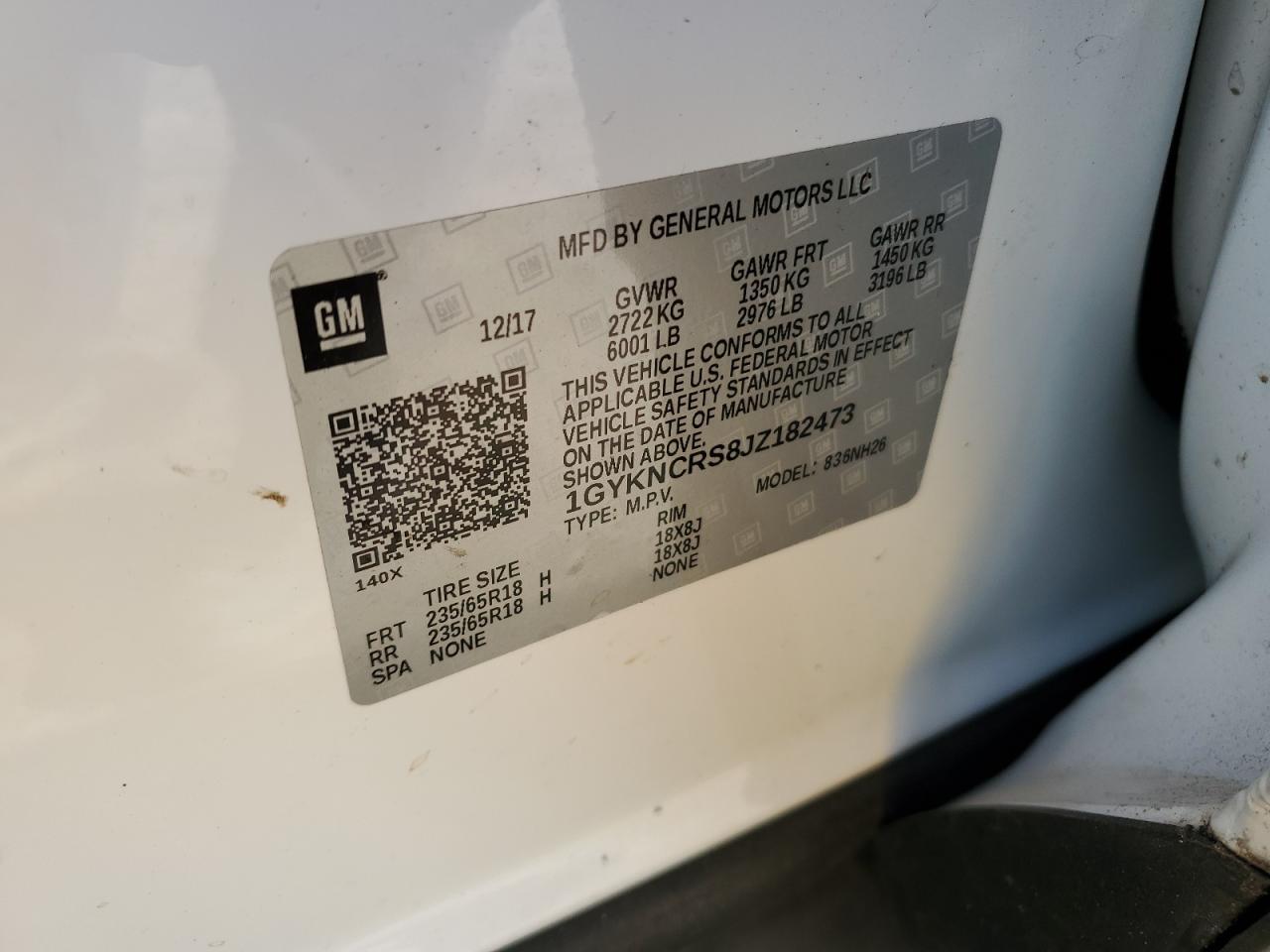 2018 Cadillac Xt5 Luxury Белый vin: 1GYKNCRS8JZ182473