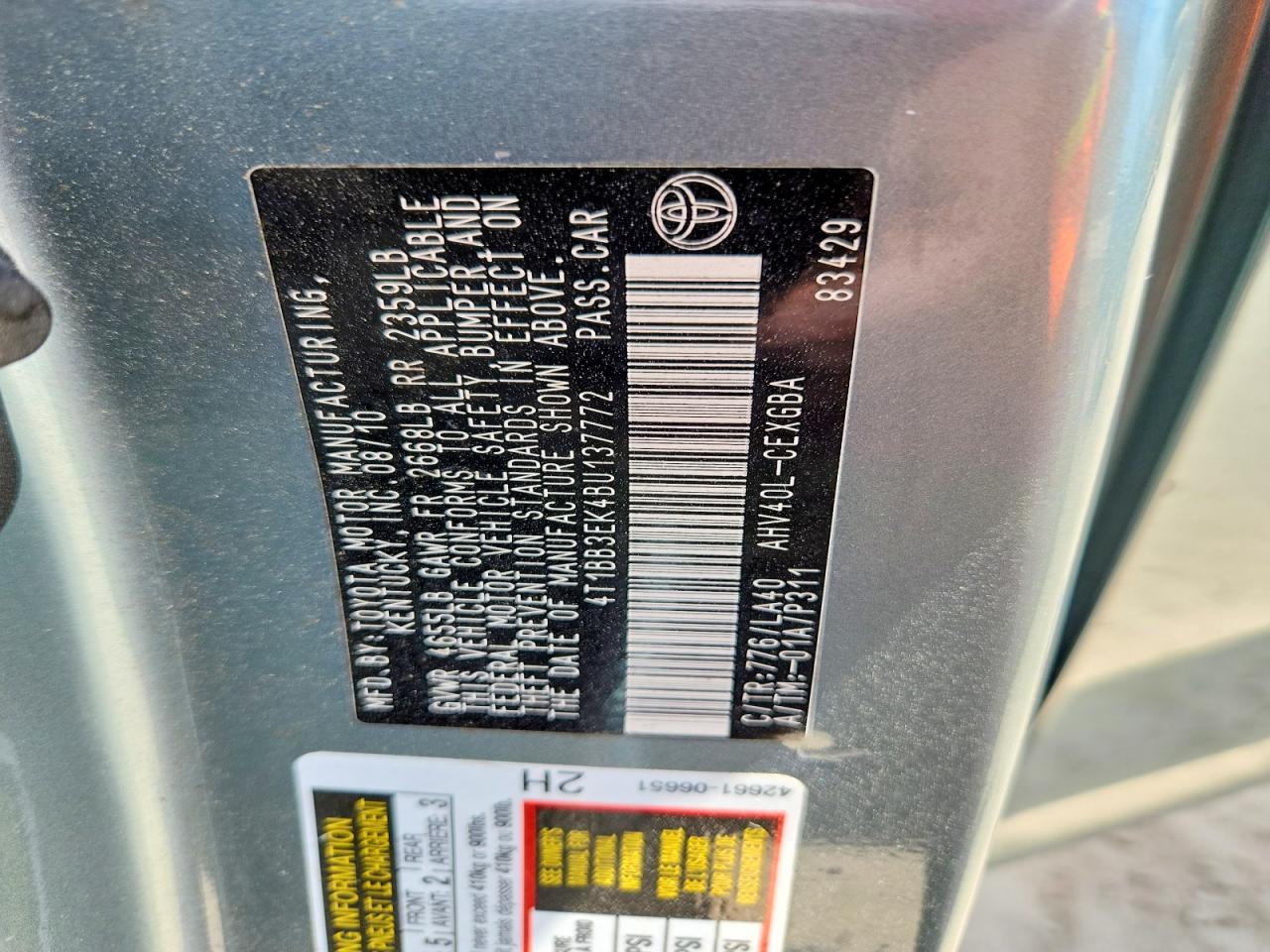 2011 Toyota Camry Hybrid Green vin: 4T1BB3EK4BU137772