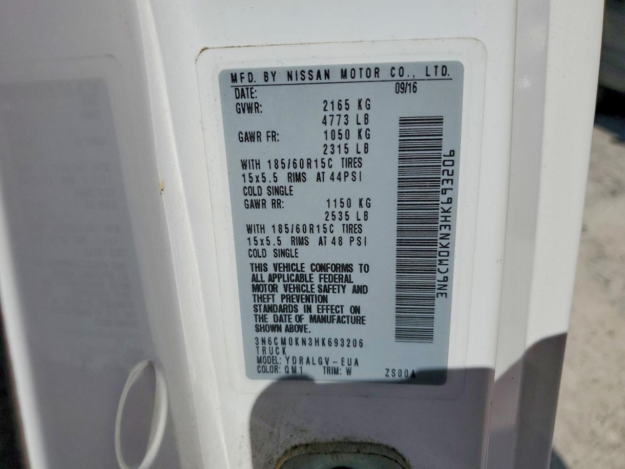 2017 Nissan Nv200 Sv White vin: 3N6CM0KN3HK693206