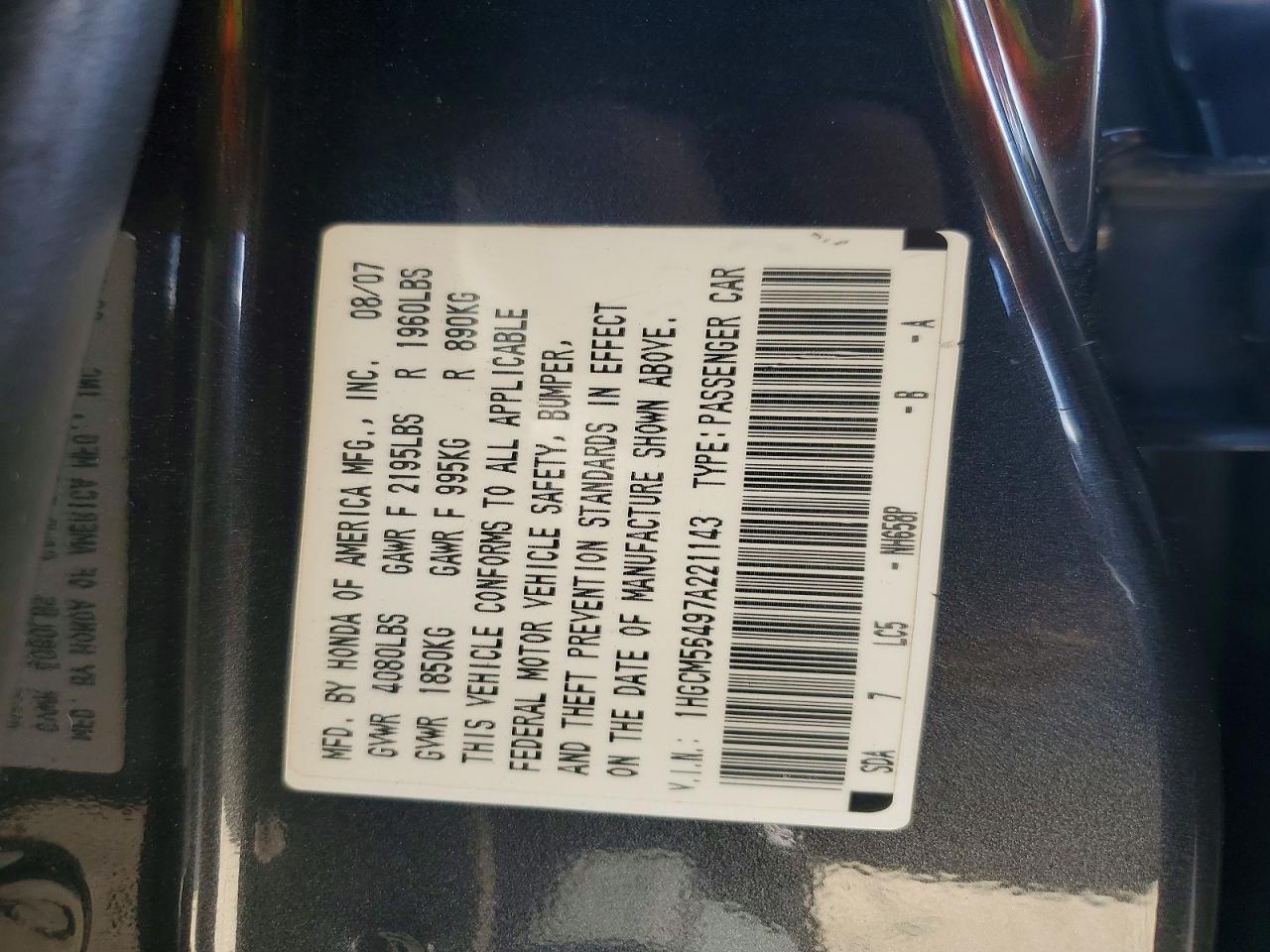 2007 Honda Accord Lx Black vin: 1HGCM56497A221143
