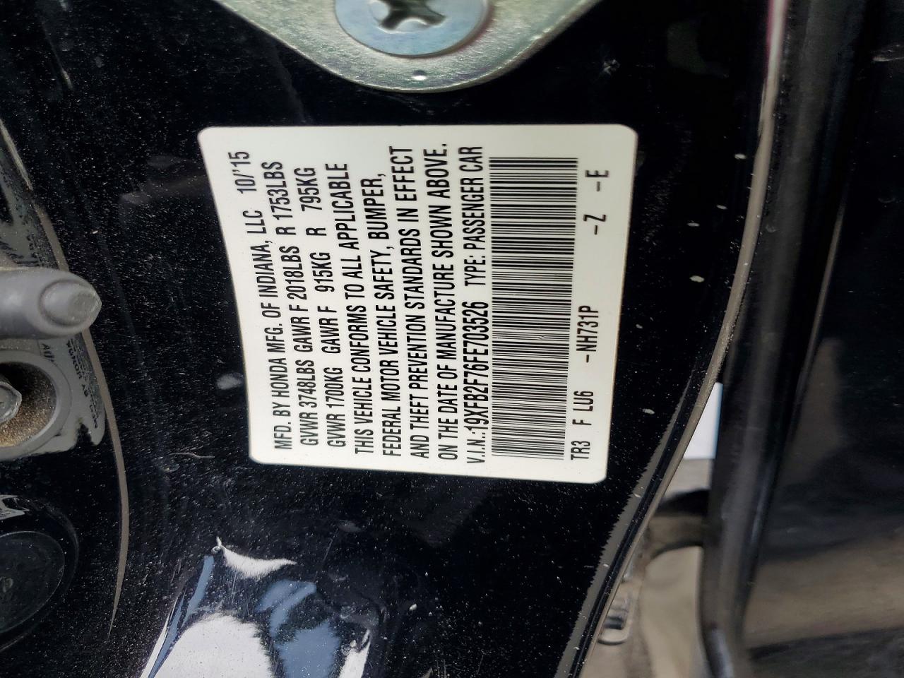 2015 Honda Civic Se Black vin: 19XFB2F76FE703526
