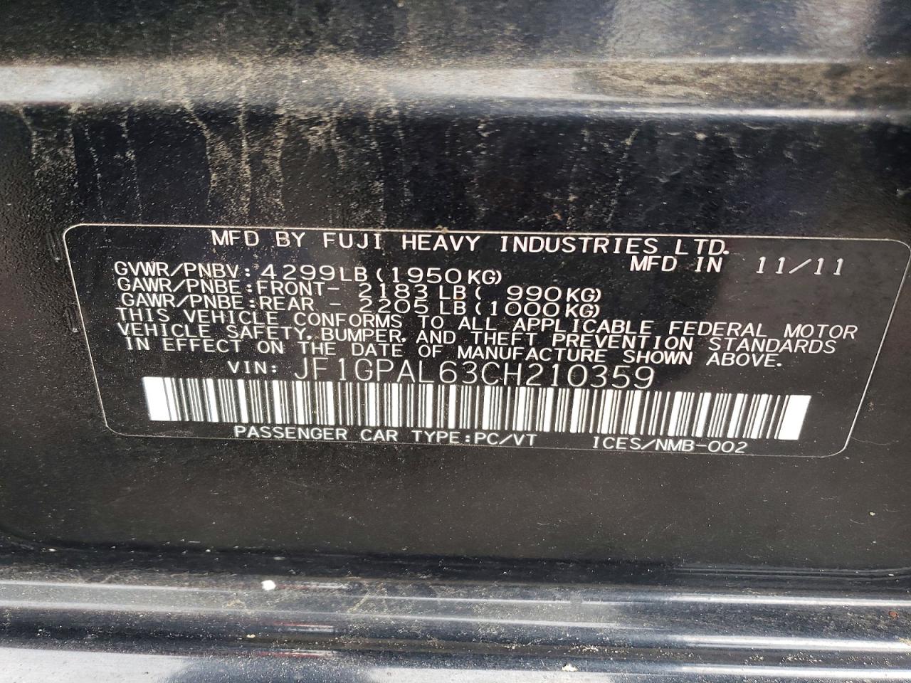 2012 Subaru Impreza Sport Premium Black vin: JF1GPAL63CH210359