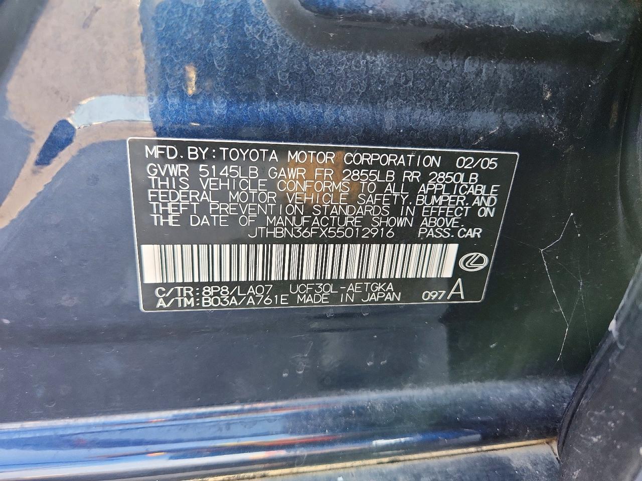 2005 Lexus Ls 430 Blue vin: JTHBN36FX55012916