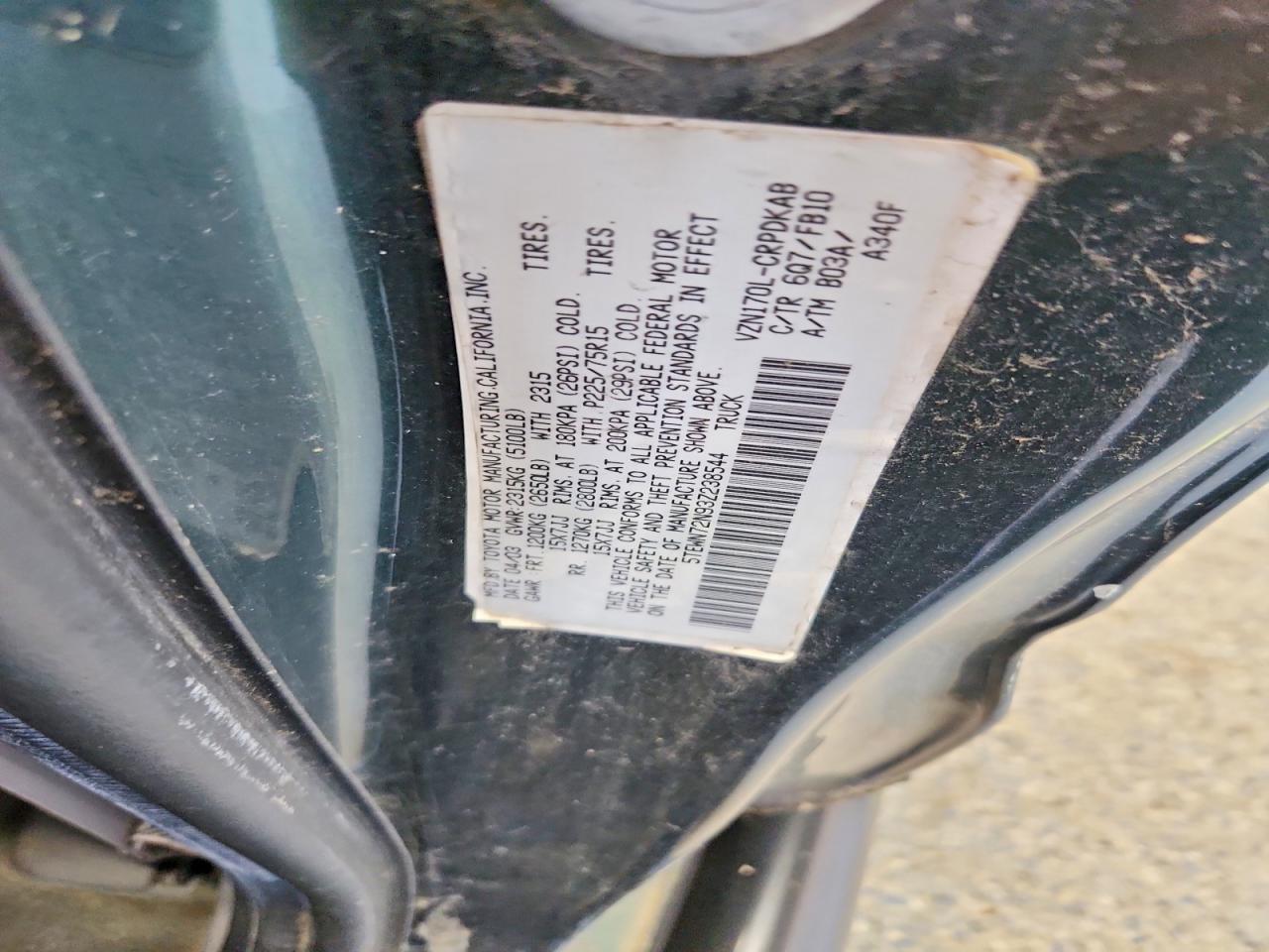 2003 Toyota Tacoma Xtracab Green vin: 5TEWN72N93Z238544