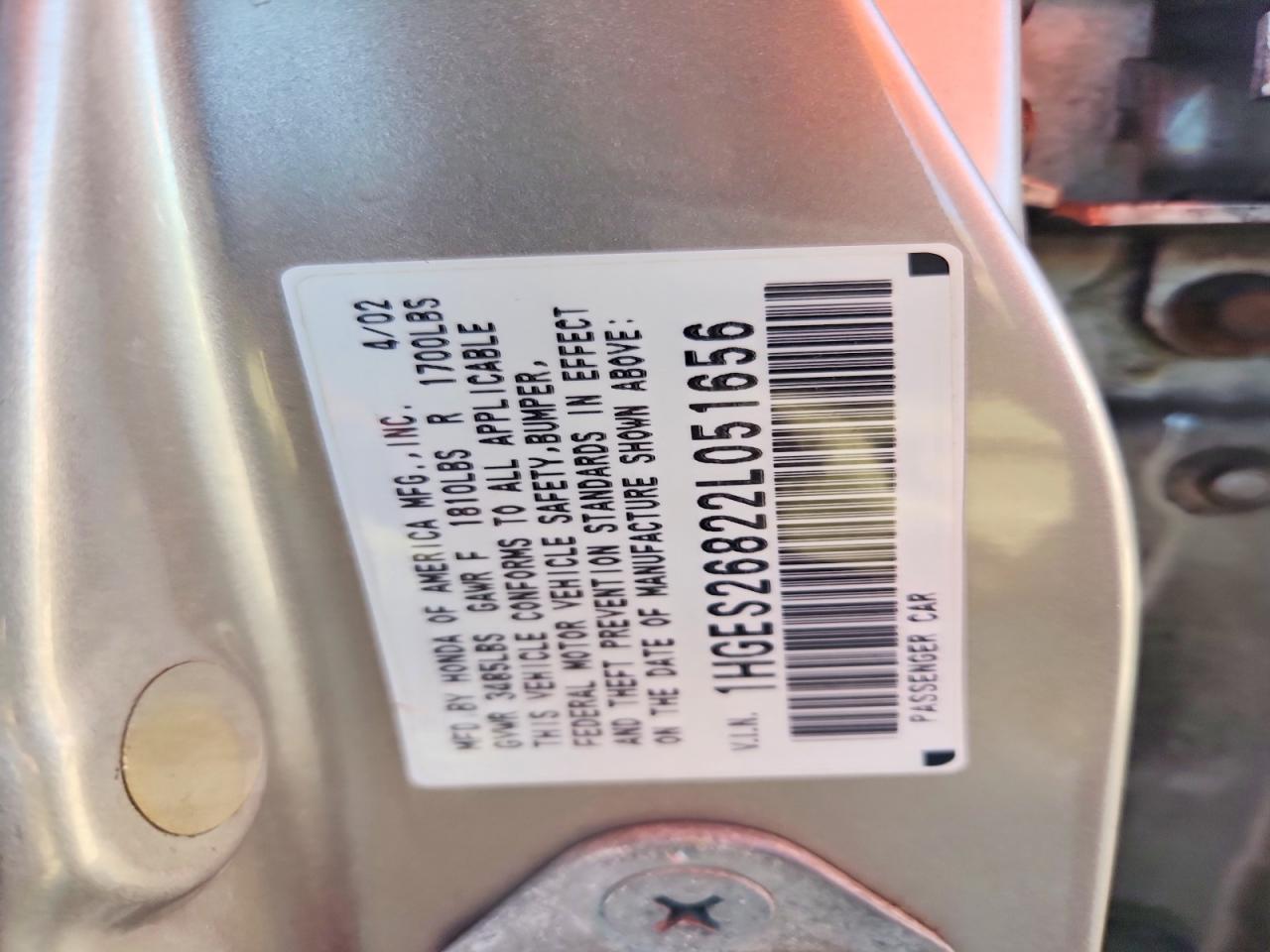 2002 Honda Civic Ex Gold vin: 1HGES26822L051656
