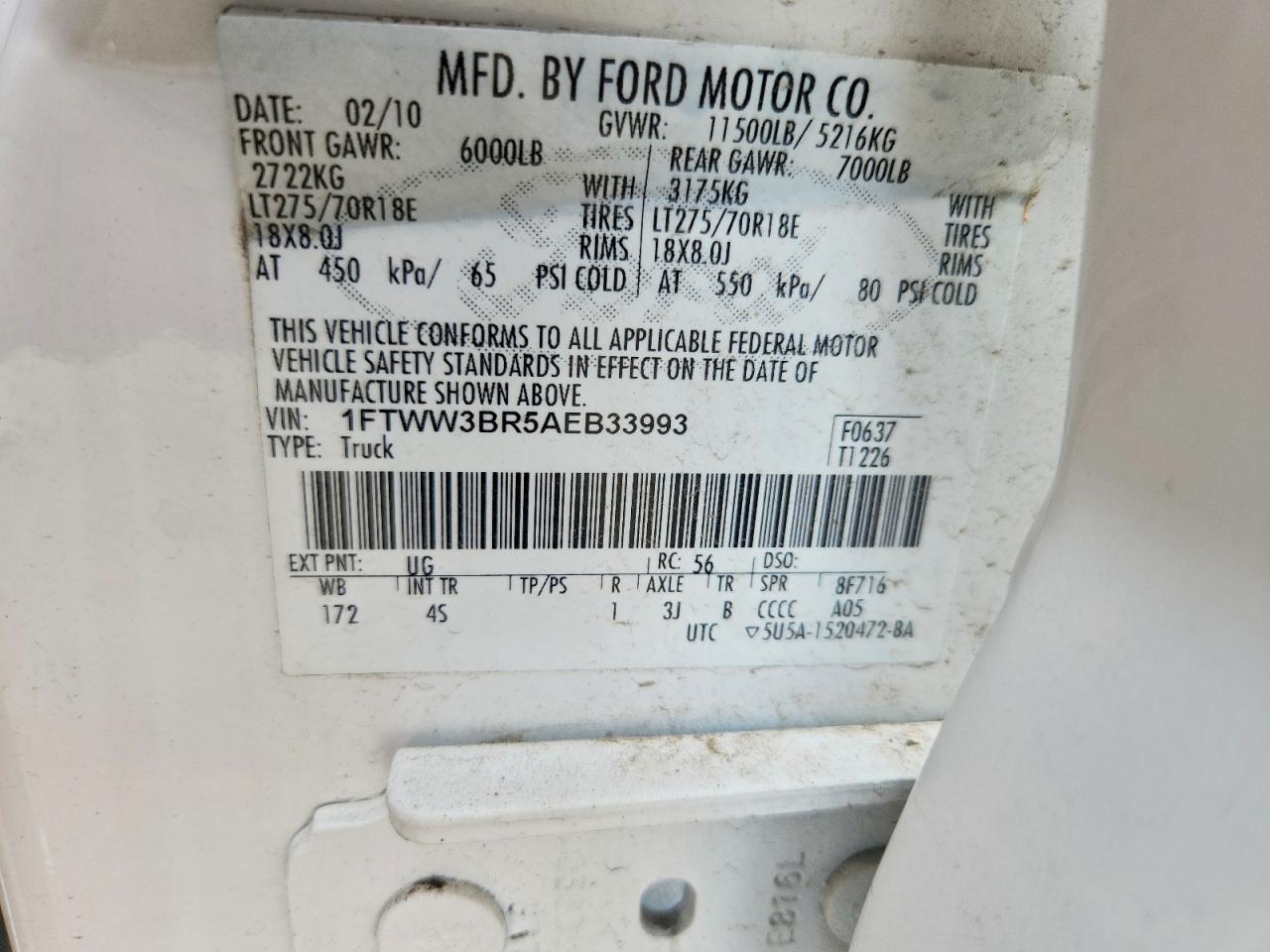 2010 Ford F350 Super Duty White vin: 1FTWW3BR5AEB33993