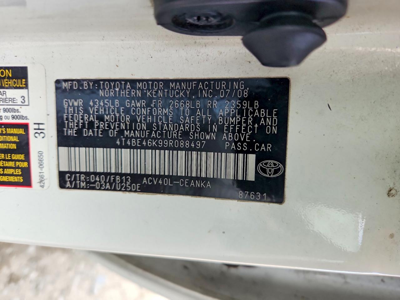 2009 Toyota Camry Le Белый vin: 4T4BE46K99R088497
